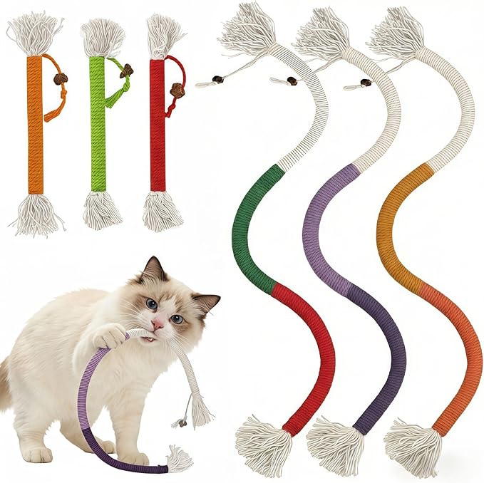Cat Chew Ropes Toys for Indoor 6Pcs Cat Chew Toys with Refillable Natural Catnip Chew Toy for Safe Teeth Cleaning and Dental Care Interactive Kitten Nip Toys and All Breeds