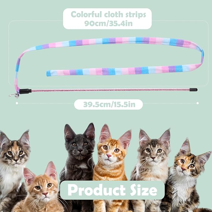 Hianjoo Cat Wand Toy 3 Pack, Interactive Cat Toys Rainbow Teaser Wand String Plush Toy for Indoor Cats, Colorful Funny Sticks with Bell for Kitten Cats Catcher Having Fun Exercise Playing