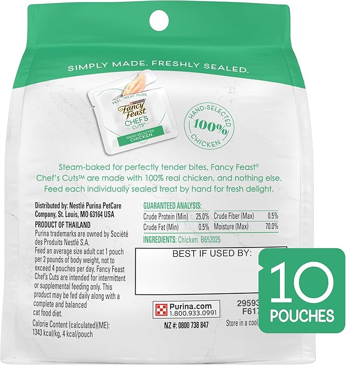Purina Fancy Feast Natural Cat Treats, Purely Natural Hand-Selected Chicken - (Pack of 5) 10 ct. Pouches