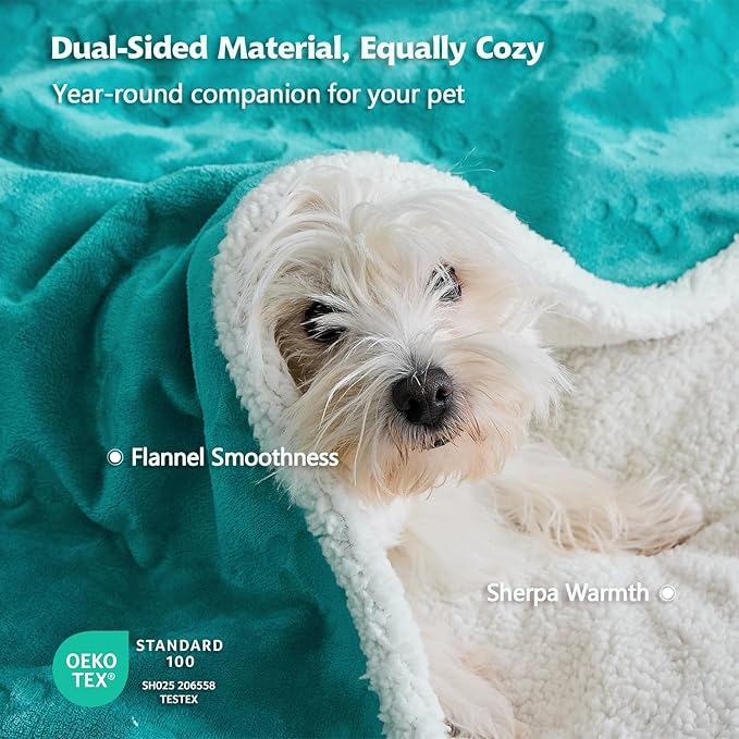 Qeils Pet Blankets for Cats - Waterproof Cat Blanket Washable - Sherpa Fleece Puppy Blanket, Soft Plush Reversible Throw Protector for Bed Couch Car Sofa, 25"X30", Teal