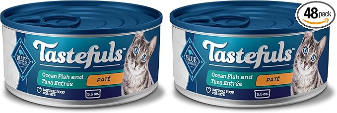 Blue Buffalo Tastefuls Wet Cat Food Paté,Made with Natural Ingredients,Ocean Fish and Tuna Entrée,5.5-oz Cans,(Pack of 48)