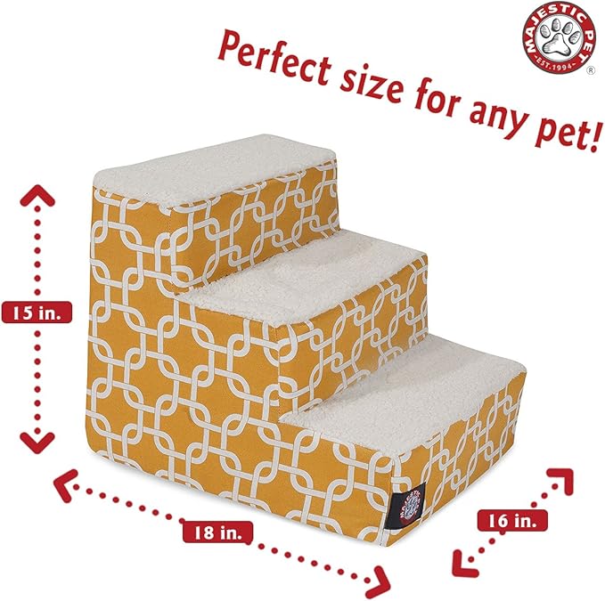 Majestic Pet Portable Pet Stairs | Soft Sherpa Steps Foam Feeling | Steps for Dogs & Cats | Dog & Cat Ramp | Perfect for Bed & Sofa | Indoor Only | Max Weight: up to 250 Lbs, 3 Step, Links Yellow