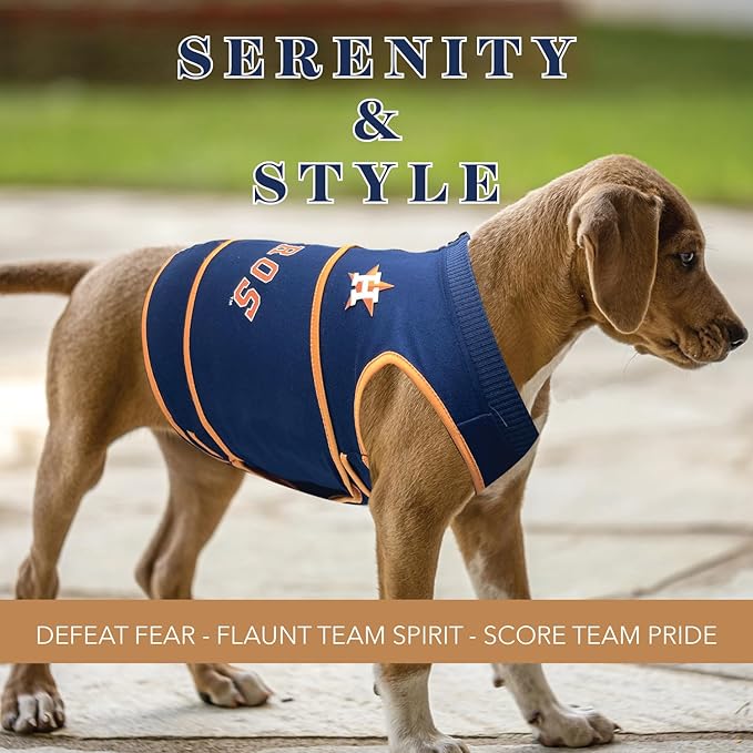 MLB Houston Astros Dog Anxiety Shirt Calming Soothing Vest, for Dogs & Cats with Anxiety, Fears, Fireworks, Loud Noises, Dark, Lonely Keeps Dogs Calm & Feeling Safe, Relaxing Jacket, Small