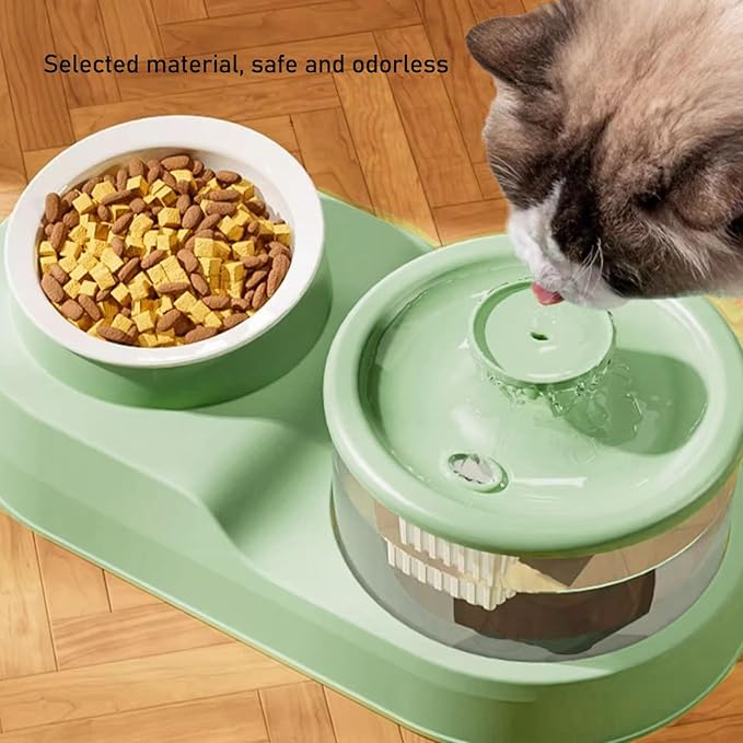 Cat Water Fountain and Food Bowl, Automatic Pet Water Dispenser with Cover, Cat Fountain Water Bowl Cat Feeding and Watering Supplies for Cats, Dogs, Multiple Pets