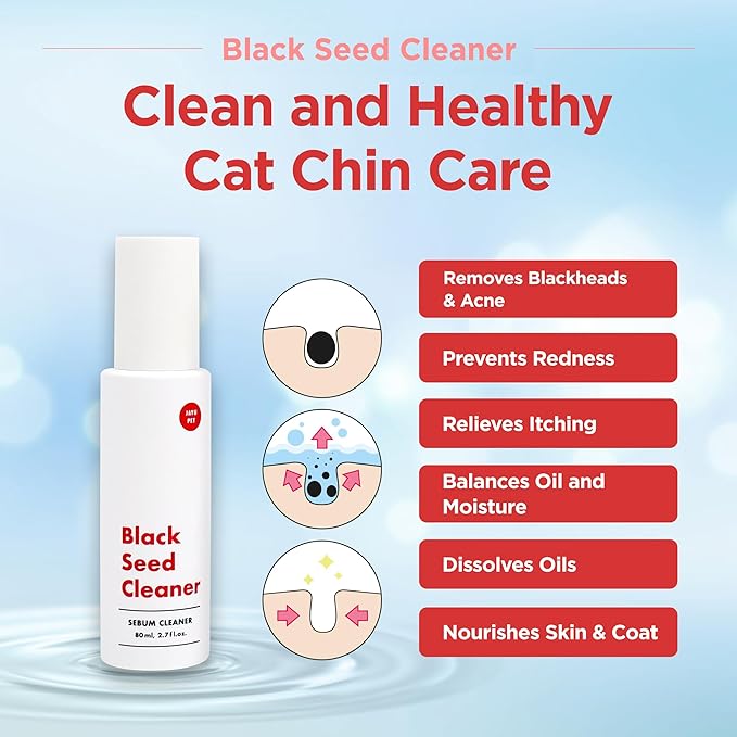 JAYU PET Black Seed Cleaner - Cat Chin Acne Treatment, Non-Toxic Hypoallergenic Cleanser, Cat Acne Chin Treatment, Remove Cat Chin Blackheads, Improves Skin Health 2.7 fl.oz (80ml)