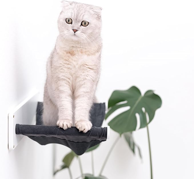 Cat Hammock Bed Wall Mount - Elevated Cat Beds for Indoor Cats - Floor Cat Hammock Wood Sleeper Cat Bed - Cat Furniture Indoor Cats Rustic Shelves Cat Decor Cat Lover Gift (Wall Hammock)