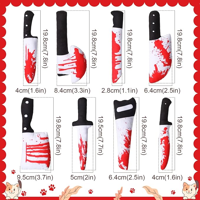 Honoson 8 Pcs Cat Catnip Toys Horror Knife Shaped Kitten Catnip Crinkly Sound Toys Indoor Outdoor Exercise for All Cat Breeds, 7.8 Inches