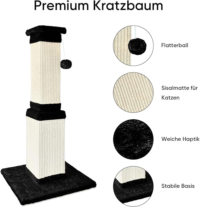 Cat Scratching Post, 32 Inch Cat Scratching Posts for Large Cats, Scratching Posts for Indoor Cats Adults, Cat Scratch Post with Nature Sisal, Black and White