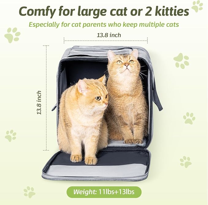 Sedioso Large Cat Carrier for 2 Cats, 21.7X 13.8X 13.8in Pet Carrier for Cat and Dog Up to 38lbs, All-Sided Mesh Cat Carriers with Great Ventilation, Portable Soft Sided Pet Carriers for Traveling