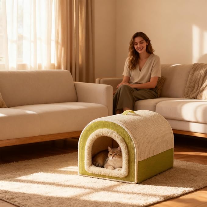 Outdoor Cat Houses, Winter Pet Indoor House Cat Mat, Washable Warm Plush Enclosed pet Bed, Shelter for Kitten/Puppy/Living Room/Bedroom/Playing Resting Napping