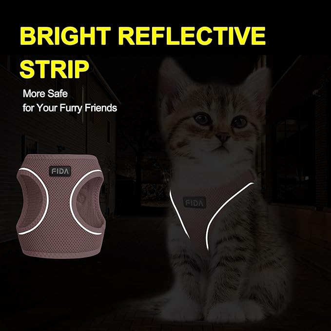 Fida Comfy Dog Harness with Leash, Soft Puppy Vest Escape Proof, Breathable Lightweight Soft Mesh, Adjustable Reflective Step-in Harness for Extra-Small Dogs (XS, Pink)