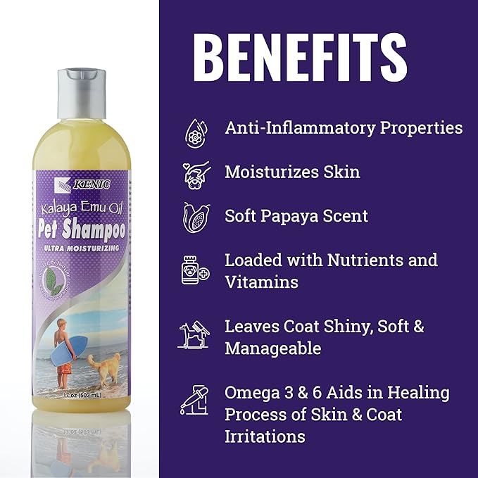 Kenic Premium Emu Oil Anti-Itch Dog & Cat Shampoo – Deep Moisture,Instant Relief for Dry, Irritated Skin, Natural Healing & Soothing Formula, Made in USA