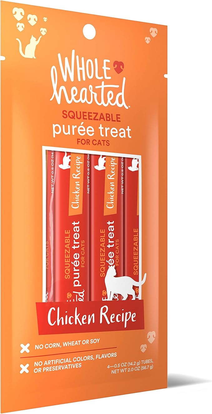 WholeHearted Chicken Recipe Puree Squeezable Cat Treats, 0.5 oz., Count of 4