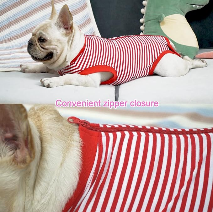 Dog Red Recovery Suit for XX-Large Female Spay,Male Dog Surgery Suit, Narrow Red-White XXL
