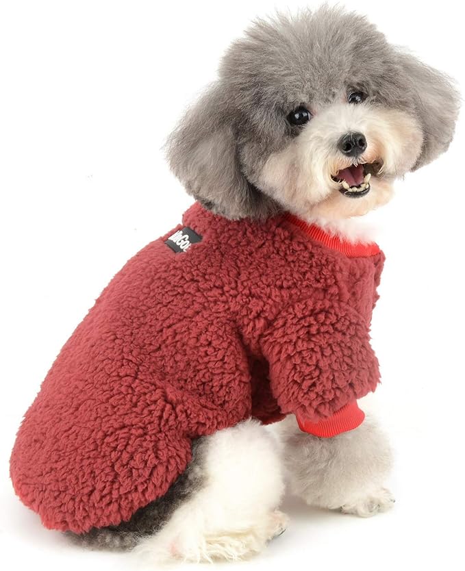Zunea Small Dog Sweater Coat Winter Fleece Puppy Clothes Sherpa Warm Chihuahua Jacket Jumper Clothing Fall Pet Cat Doggy Boy Girl Shirt Apparel for Cold Weather Red S