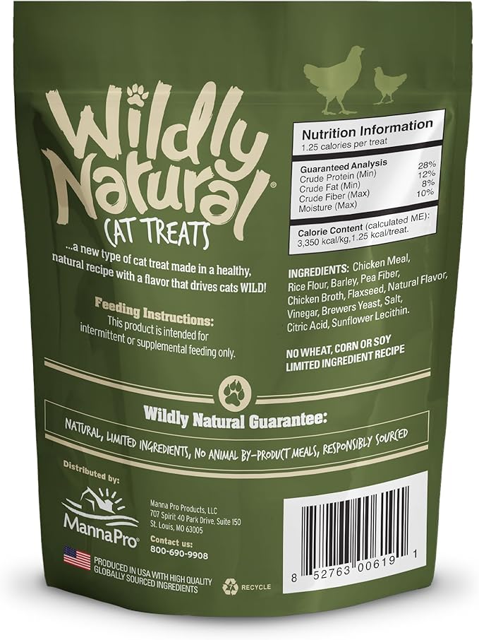 Wildly Natural Cat Treats, Low Calorie Cat Treats, No Grains, Healthy Snacks Made with Natural Ingredients, Kitten Essentials, High Protein Snack, Chicken Flavor, 2.5 oz