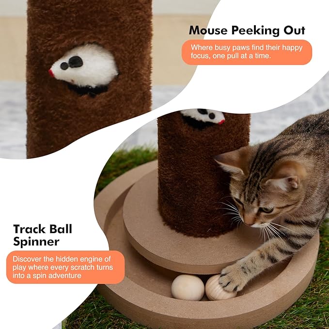 Woochpet Small Cat Tree with Scratching Post and Ball Track, Green Cat Tower with Lifelike Leaves for Kittens and Small Cats, 2-Door Cat Condo and Interactive Cat Toys for Indoor Cats