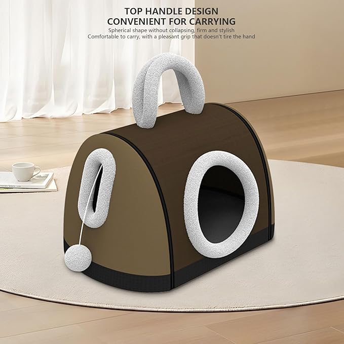 Enclosed House & Open Bed for Indoor Cats,Constant Modifiable Puss Bed with Removable Top Winter Season Double Manner Plan Revertible Pillow,Multi-Functional Pet Furniture with Scratch Pad