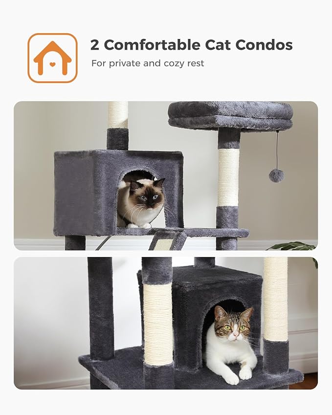 MUTTROS Cat Tree, 70.9-inch Large Cat Tower with 2 Condos, 2 Top Perches, Hammock & 6 Scratching Posts for Indoor Cats, Dark Gray