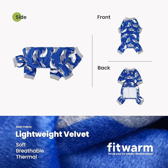 Fitwarm Shark Dog Pajamas, Dog Clothes for Small Dogs Girl Boy, Pet Onesie with Feet, Cat Outfit, Lightweight Velvet, Royal Blue, XXL