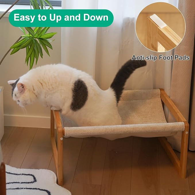 kiplant Large Cat Hammock Bed, Bamboo Wood Elevated Pet Hammock for Outdoor, 21 X 16.5 Inch Suitable for Kitty, Puppy, Rabbit, Bunny and Small Animal
