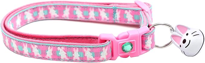 Easter Bunnies on Plaid Cat Collar with Bell | Safety Breakaway Collar | Adjustable Large Size or Kitten Collar (Aqua, Large(10lbs & Up))