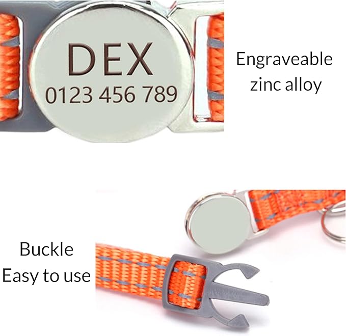 Custom Reflective Cat Collar, Personalized Engraved Pet Collar with Name and Phone Number, Breakaway Cat Collar with Safety Release Buckle and Bell, 8-12 inch Adjustable for Cats/Kittens
