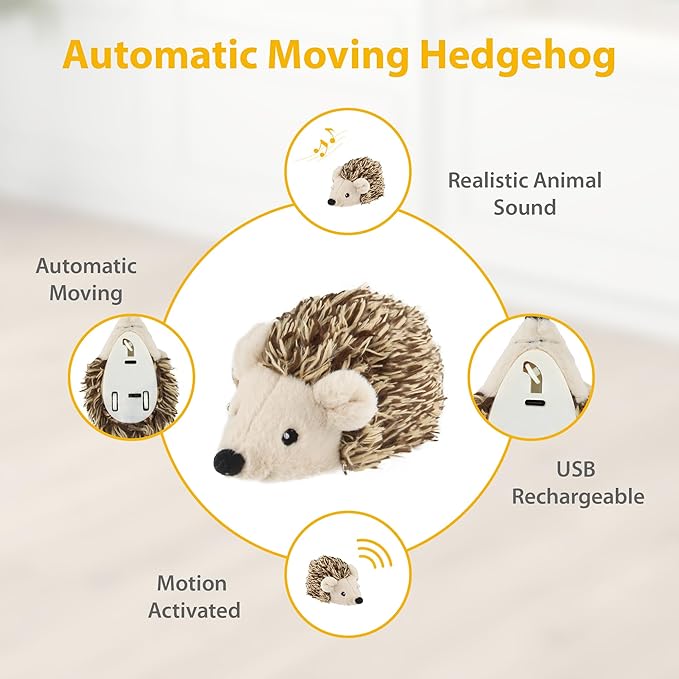 Gigwi Interactive Moving Cat Toy, Automatic Squeaky Cat Toy Hedgehog Design for Indoor Self Play, Upgraded 500mAh USB Rechargeable Electronic Pet Chase Toy for Exercise