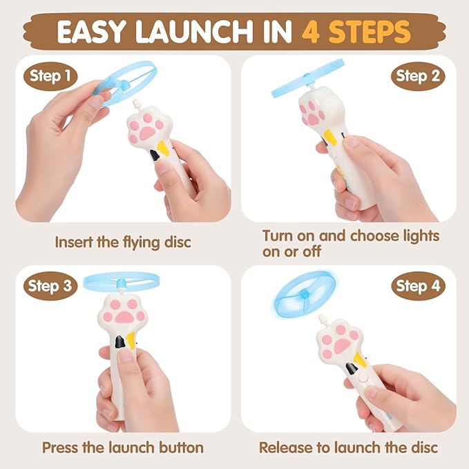 Cat Fetch Toy, Rechargeable Flying Disc Launcher with 6 Flying Discs, Cat Interactive Hunting Toys for Outdoor & Indoor (White)