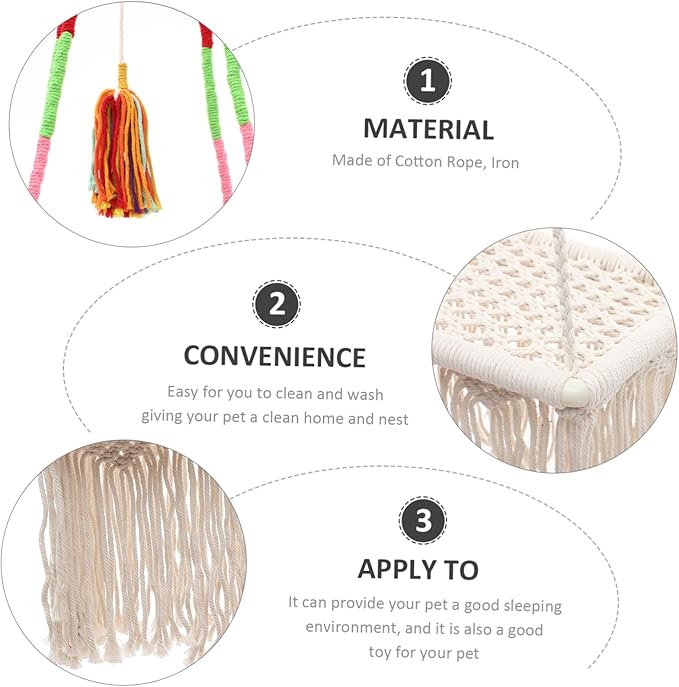 Yardwe Bohemia Style Hanging Cat Bed Macrame Hammock Rope Swing for Indoor Cats Wear Resistant Cozy Resting Nest Kitten Swing Pet Furniture