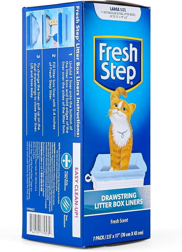 Fresh Step Drawstring Cat Litter Box Liners, Scented Heavy Duty Kitty Litter Bags for Large Oval or Rectangle Pans, Helps Contain Odor and Mess, Easy Lift Out Cleanup, 30 x 17 in, 7 Count - 3 Pack