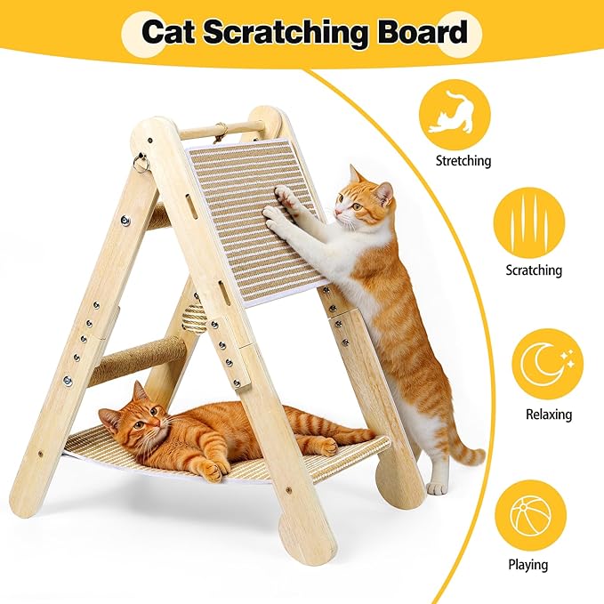 Cat Scratching Pads, Cat Scratch Board, Protecting Furniture Cat Scratcher with Toy Ball, Triangle Shaped 3 Usable Sides for Indoor Cats, Cat Scratch Post, Cat Toy Durable Woodboard Vertical