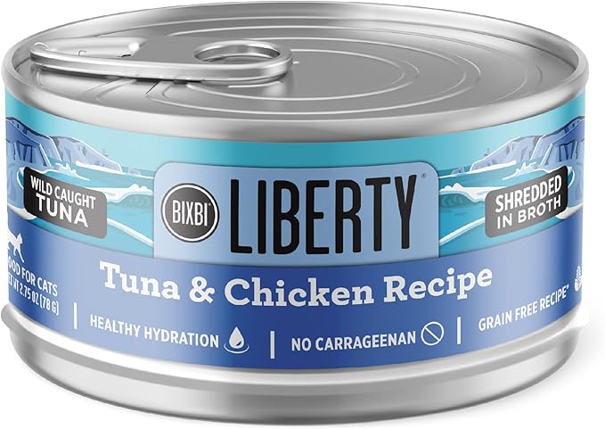 BIXBI Liberty Canned Wet Cat Food - Grain Free, Tuna and Chicken Recipe in Broth, 2.75 Ounce (Pack of 24)