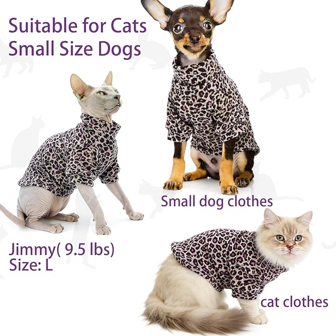 Sphynx Cat Sweater Hairless Cat Clothes Sweater Shirt Soft Warm Long Sleeves Pullover Pet Clothes Pajamas Dog Cloth for Small Dogs Jumpsuit Pet Sweaters (Purple Leopard, XX-Large)