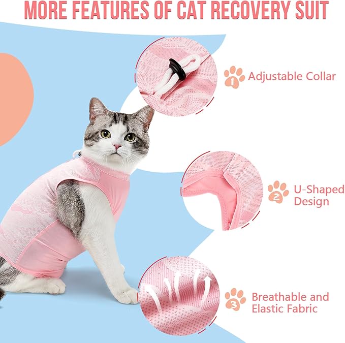 SlowTon Cat Recovery Suit - Cat Onesie for Cats After Surgery Female Male, Kitten Clothes Cats Surgical Spay Suit Abdominal Wounds, E-Collar Alternative Bodysuit Anti-Licking (Light Pink, L)