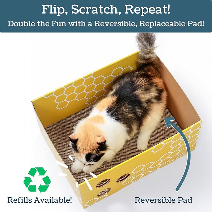 5609PETS Cat Scratching Box, Extra Large Refillable Double-Sided Scratch Pad, No-Mess Cat Scratcher for Indoor Cats