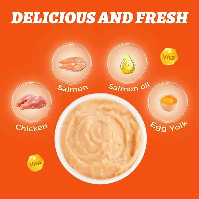 Wellix Lickable Cat Treat for Indoor Cats - Salmon Oil & Chicken Flavor Kitten Snacks for Training - Squeezable Cat Treats for Healthy Skin & Coat - 24 Tube Treats for Cats