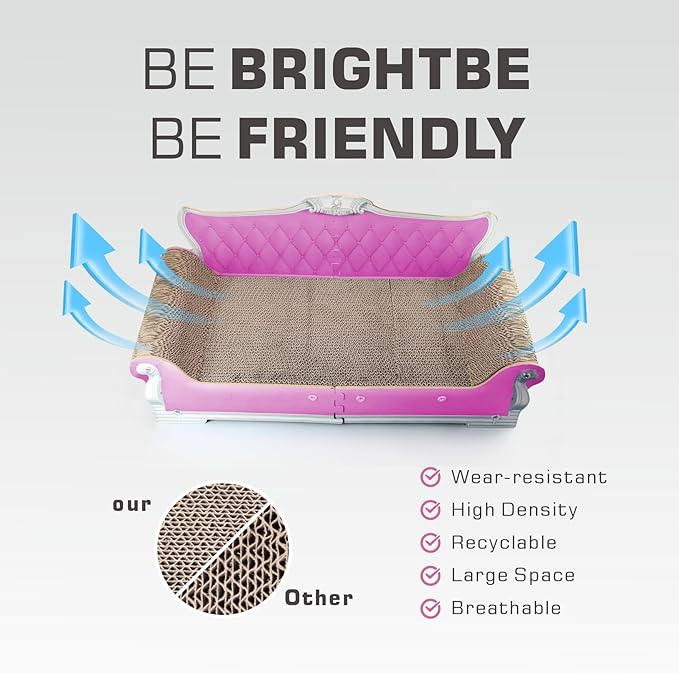 Extra Large Cat Scratcher Sofa Bed - 27.5" Durable Cat Couch & Scratching Board, Ergonomic Cardboard Lounge Furniture for Big Cats, Multi-Cat Households, Reversible Scratch Pad (Pink)