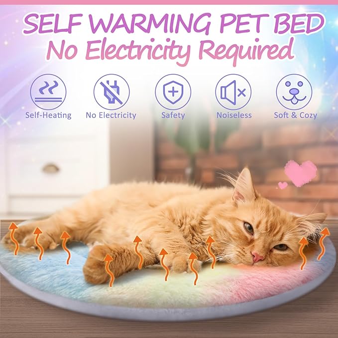 VitalCozy 2 Pack Self Heating Cat Pad Self Heating Cat Bed Machine Washable Heat Pet Mat Reversible Body Thermal Warm Round Dog Bed Crate Blanket for Feral and Indoor Cats(16'',Tie Dye)