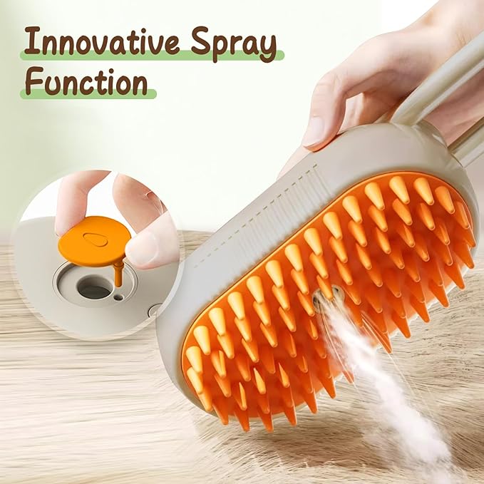 Defur Comb for Cats Dogs, 3 in 1 Steam Cat Brush Cat Steam Brush for Shedding & Grooming, Self Cleaning 3 in 1 Pet Brush Pet Grooming Brush with Spray (White)