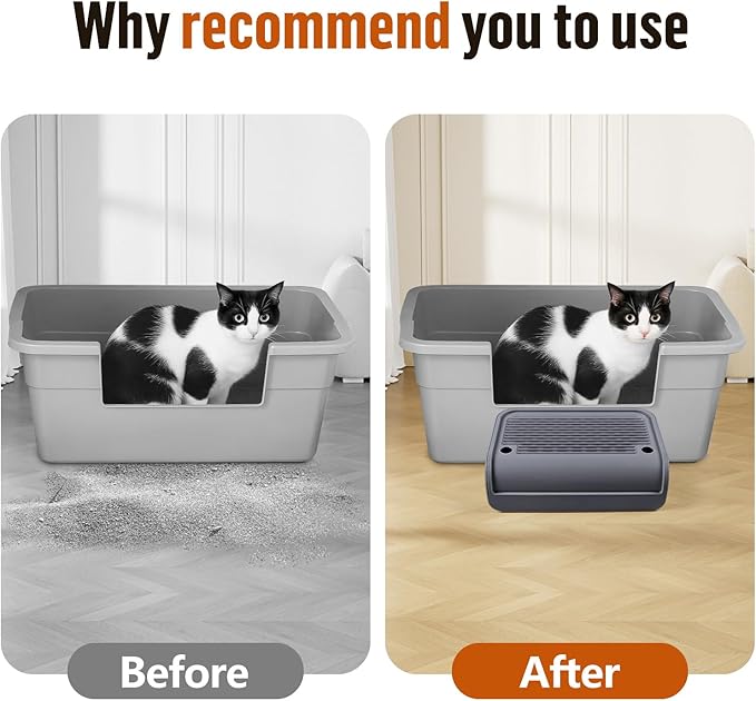 Bartuke Cat Litter Box Step, Cat Litter Ramp Mat with Filter Function for Self-Cleaning Litter Box, Easy to Clean, Cats Pedal Step Stool Ideal for Kitten & Elderly Cats (Dark Grey)