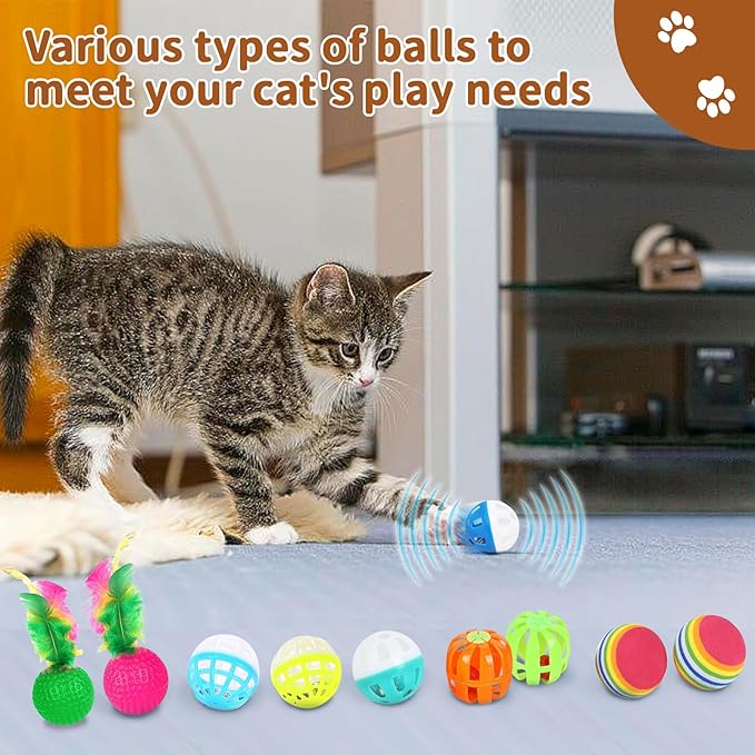 iCAGY 25 Pcs Cat Toys for Cats, Indoor Kittens - Interactive Variety Pack, Cat Cube Tunnel, Feather Golf, Mice, Springs, Balls, Noise Toys - Rainbow/Colorful