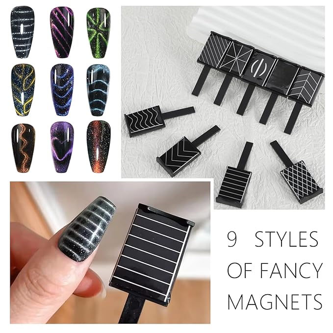 WOKOTO 60 PCS Cat Eye Magnet For Nails Multiple Style Nail Magnets For Nail Art Designs Magnets Beads Blocks Cat Eye Gel Nail Polish Magnets Nail Art Tools Pre-Design Nail Art Cat Eye Magnets