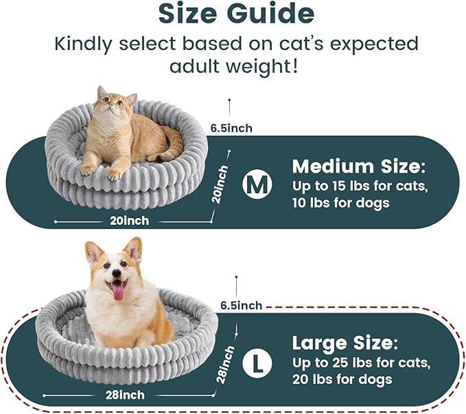 Small Dog Beds, Machine Washable Donut Large Cat Beds for Indoor Cats, Fluffy Round Pet Bed with Anti-Slip Bottom for Puppy and Kitten, Gray, 28"x28"x5"