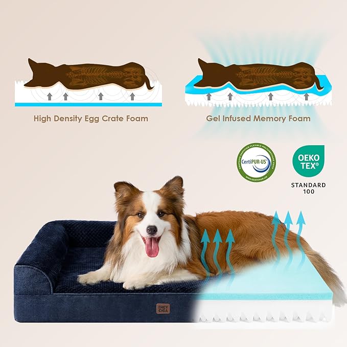 EHEYCIGA XL Dog Bed Memory Foam for Crate, Extra Large Dog Bed Orthopedic with Washable Removable Cover, Waterproof Pet Sofa Couch XLarge Size Dogs, 41x27x6.5, Navy Blue