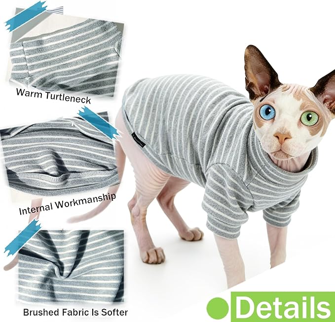 Sphynx Cat Sweater Hairless Cat Clothes Sweater Shirt Soft Warm Long Sleeves Pullover Pet Clothes Pajamas Dog Cloth for Small Dogs Jumpsuit Pet Sweaters (G&W Striped, X-Large)