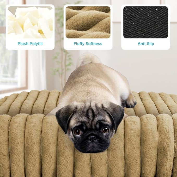 Comfort Dog Beds for Medium Size Dogs, Dog Bed with Removable Washable Cover, Deluxe Plush Dogs Bed for Crate with Pillow, Anti-Slip Pet Mat Mattress for Kennel with Durable Zipper(Brown, M)