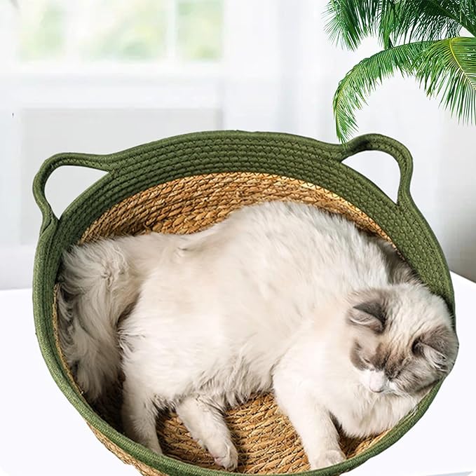 Straw House for Cats Dog Interaction Sleep Rest Nest Bed Hideouts Basket Bed Rest Furniture Nest