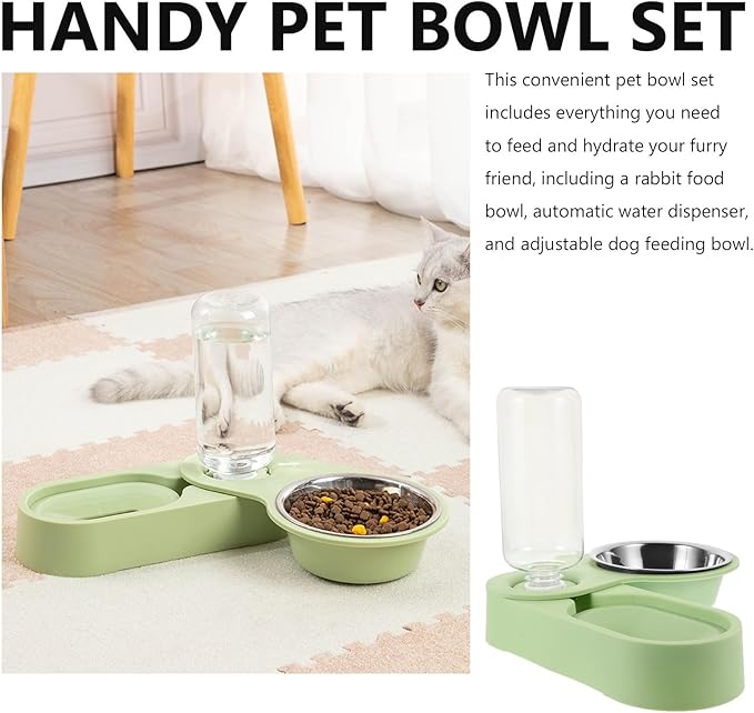 VALICLUD Stainless Steel Cat Bowl Double Bowl Detachable Feeder with Rotatable Corner Foldable Holder Green for Indoor Cats Pet Feeding and Watering