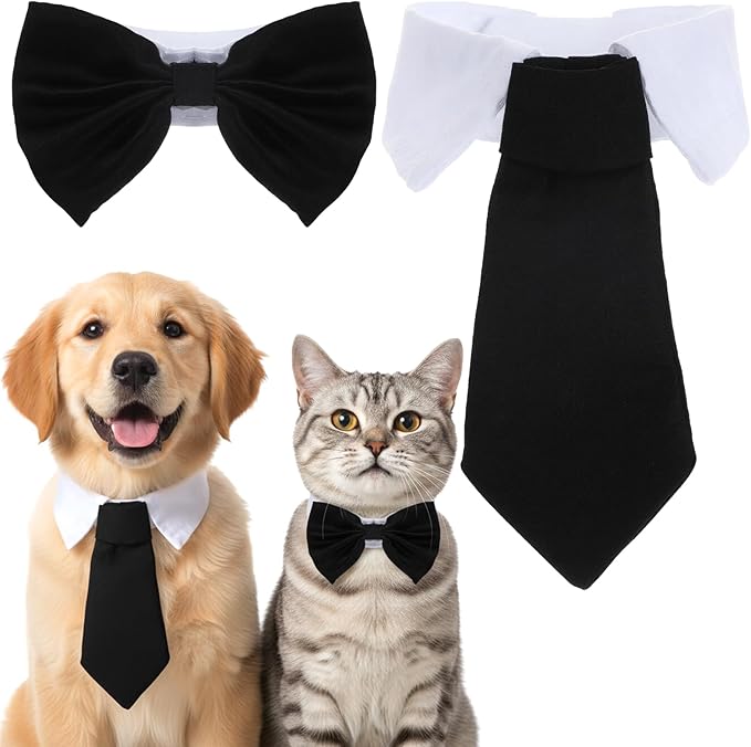 2 Pcs Cat Tie Collar, Adjustable Bow Tie for Cats, Cat Bowtie, Formal Dog Tux with Hook-Loop Closure for Small Dogs Cats Wedding Party Photo Costume Attire